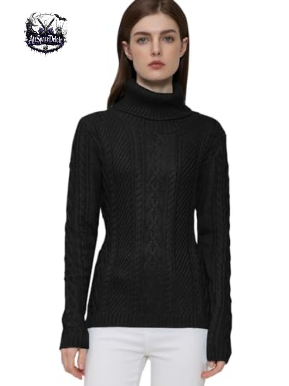 Women's Turtleneck Tunic Cable Knit Fitted Pullover Sweater